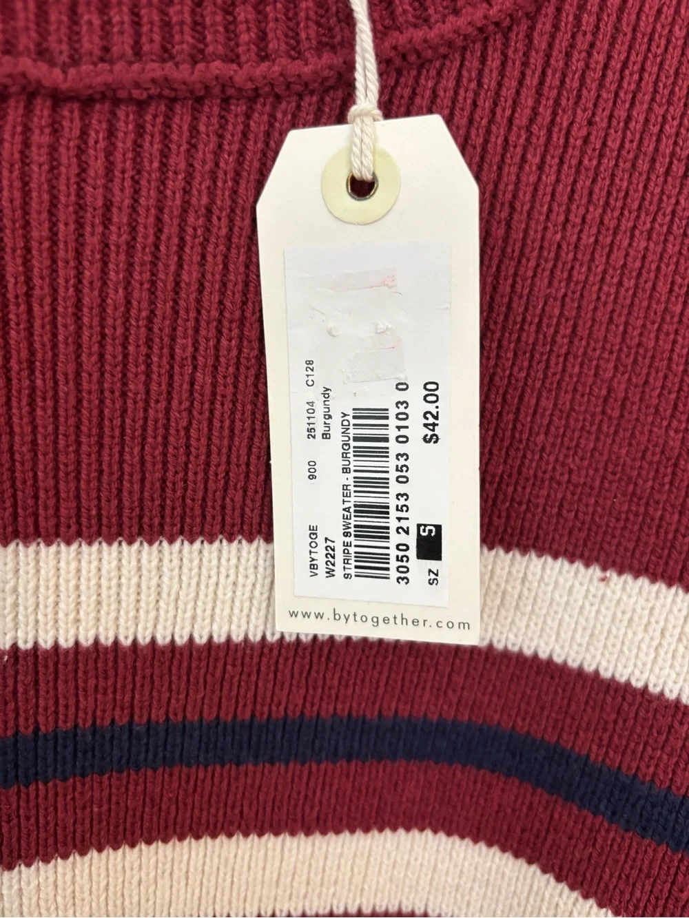 By Together Burgundy Striped Cropped Crew Sweater